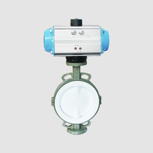 Pneumatic fluorine-lined wafer butterfly valve