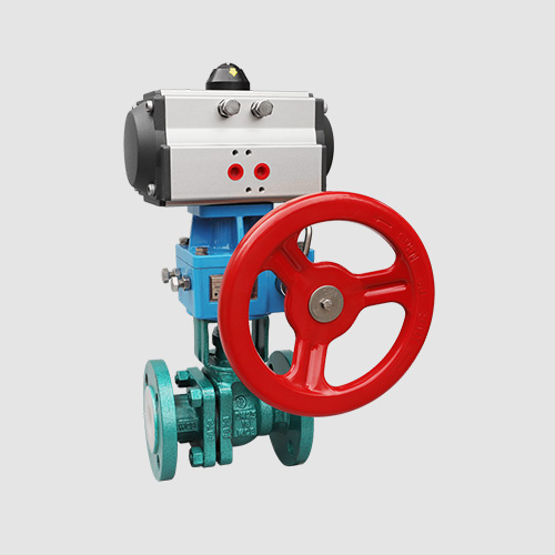 Pneumatic hand-operated fluorine-lined ball valve