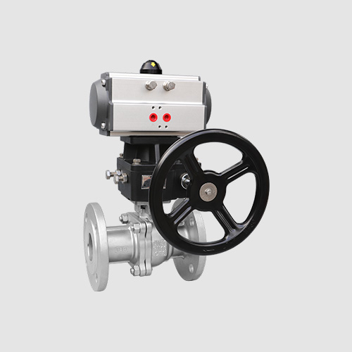 Pneumatic flange ball valve with hand operated