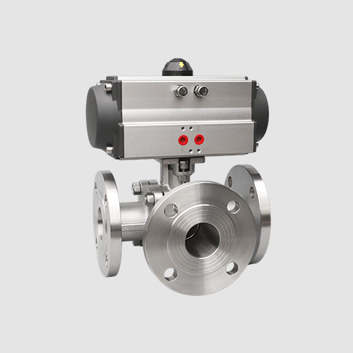 Pneumatic three-way flange ball valve