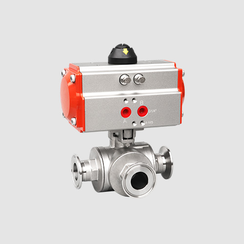 Pneumatic three-way quick-fit ball valve