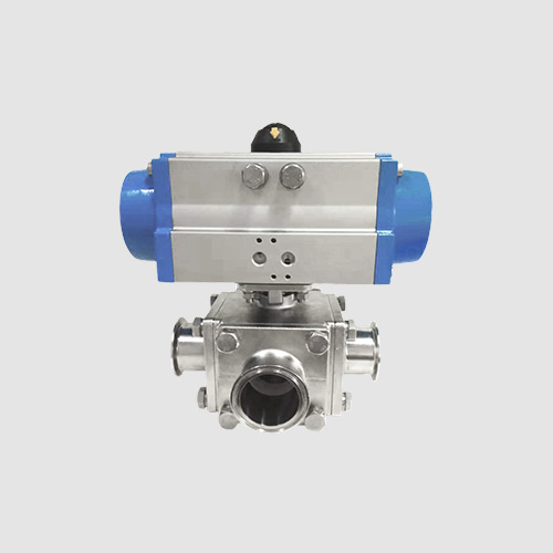 Pneumatic three-way quick-fit ball valve